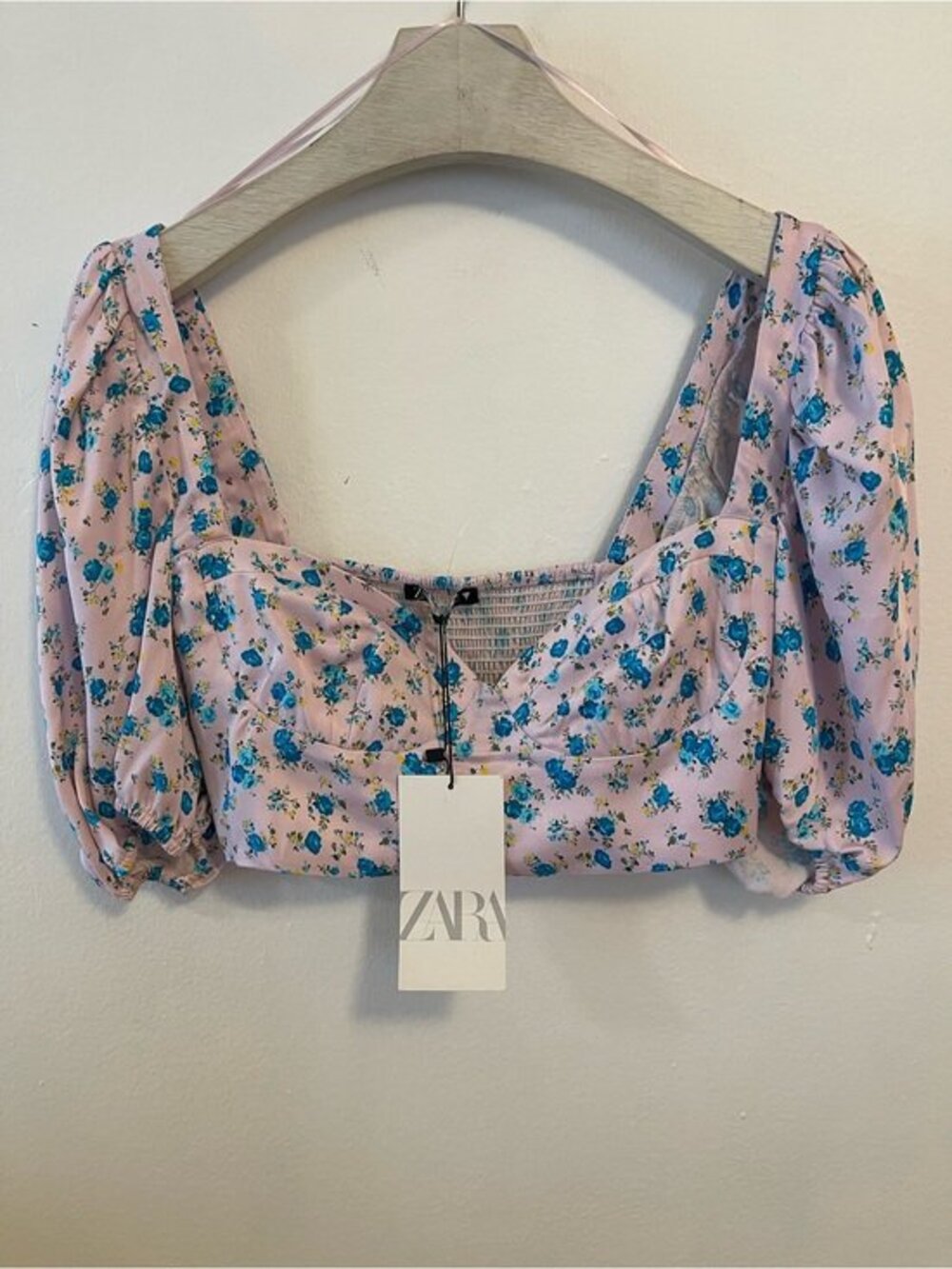 Zara Crop Top Corset Floral Small Puff Sleeves Bloggers Favorite NWT